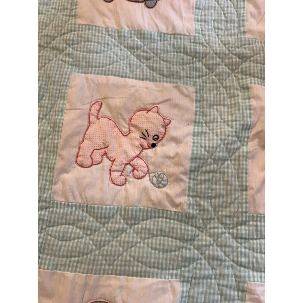 Vintage Handmade Baby Crib Quilt Crib Blanket Multicolor Animals‎ 55x42